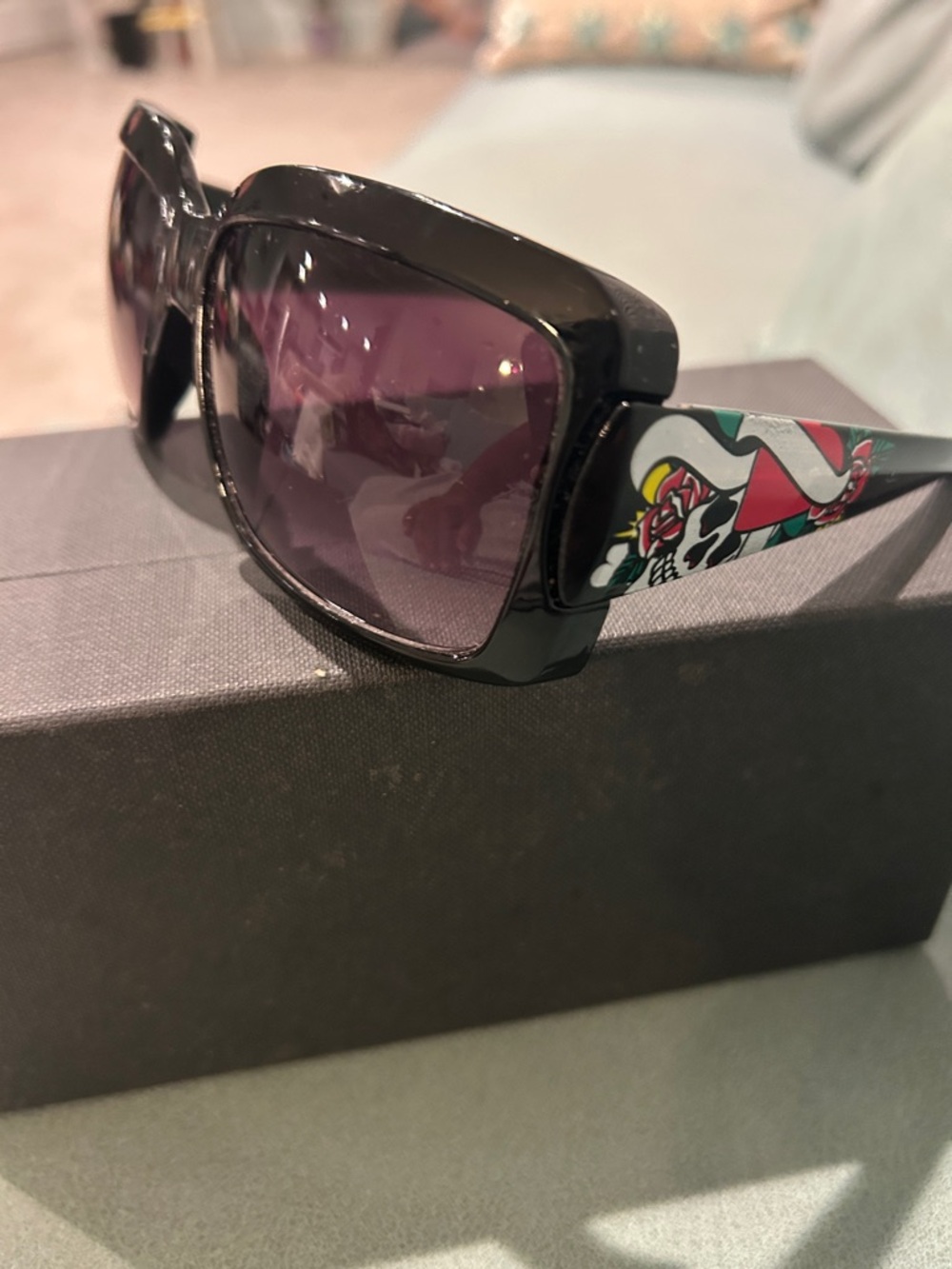 Ed Hardy "Love Kills Slowly" Vintage Y2K oversized sunglasses 7848EY